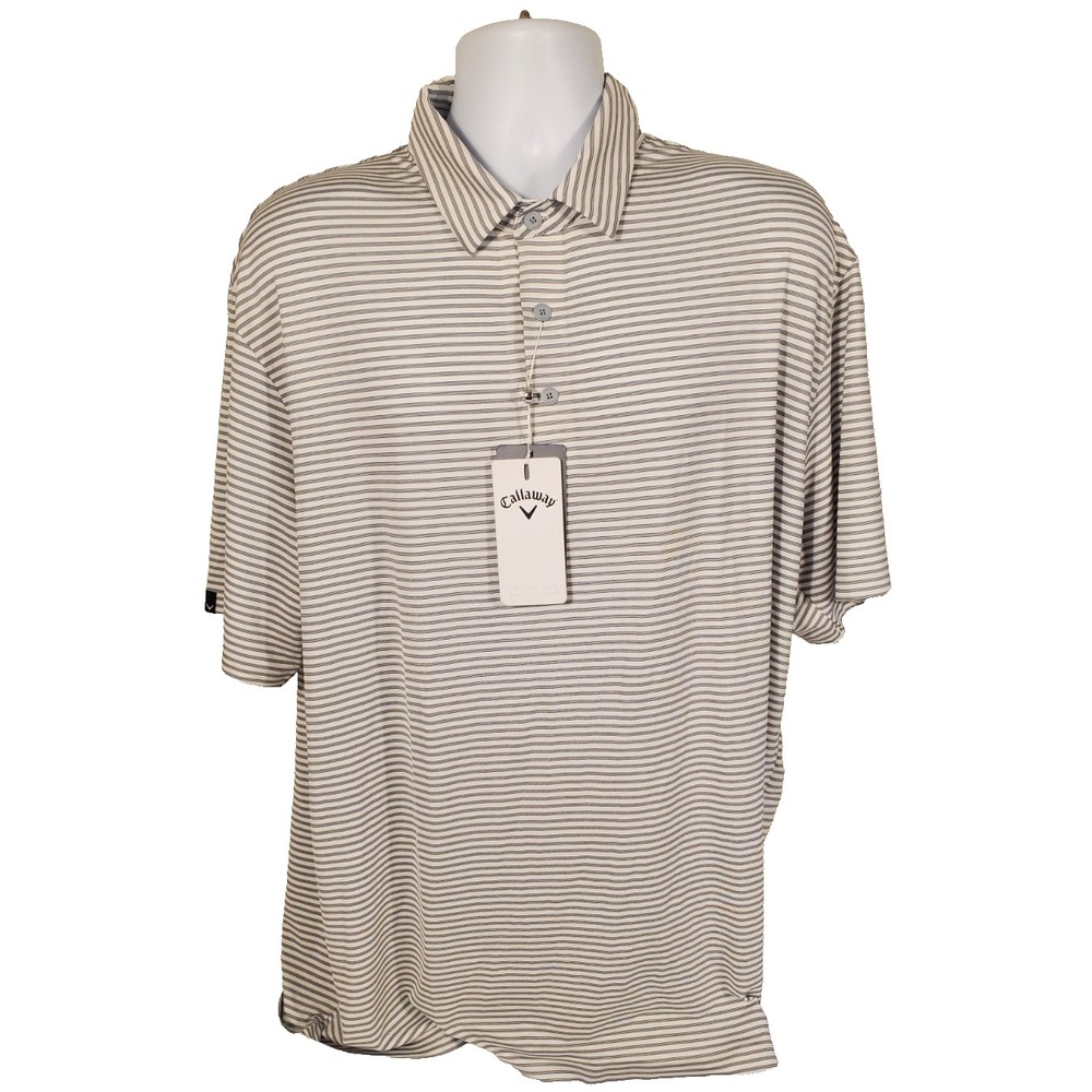 Callaway Men's‎ 2XL Golf Polo Shirt White W/ Black Stripes NWT